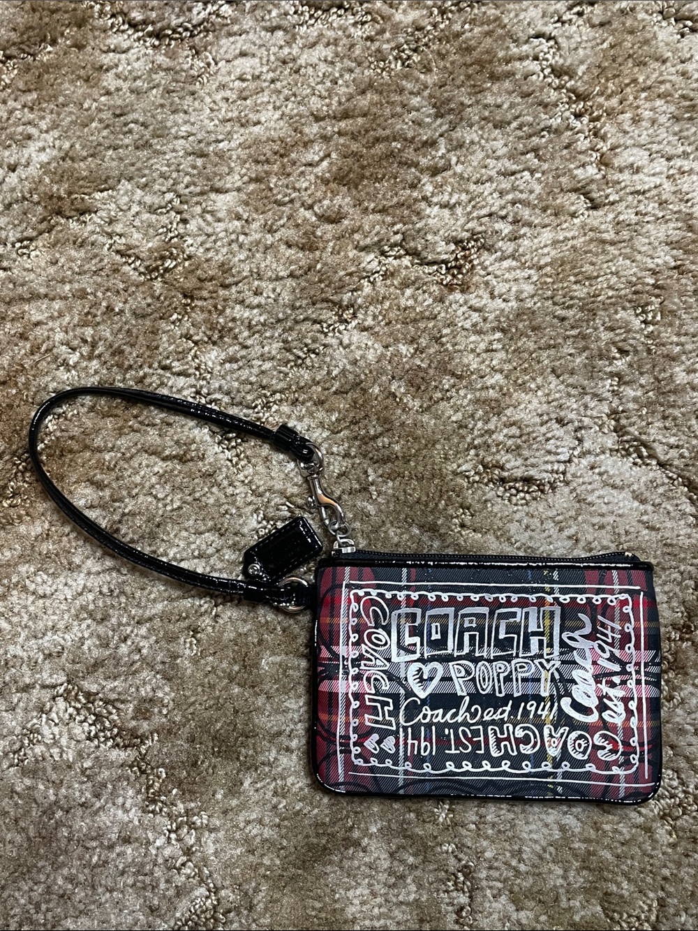 Coach Poppy Plaid Zipper Closure Wristlet